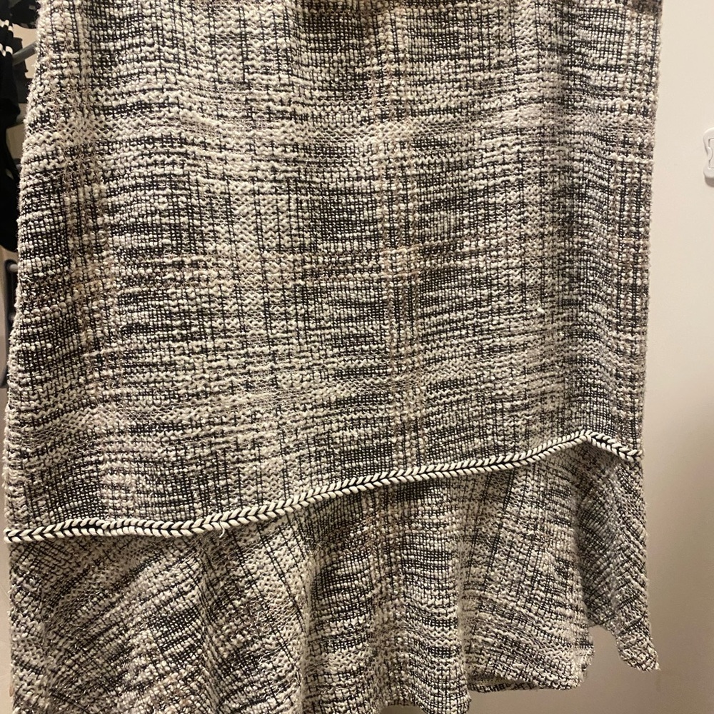 Max Studio Black & White Tweed High-Low Ruffle Hem Skirt